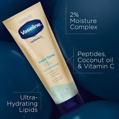 Vaseline Radiant X Even Tone Coconut Oil, Vitamin C & Peptides Body Lotion for Dry Skin - 7.5 fl oz