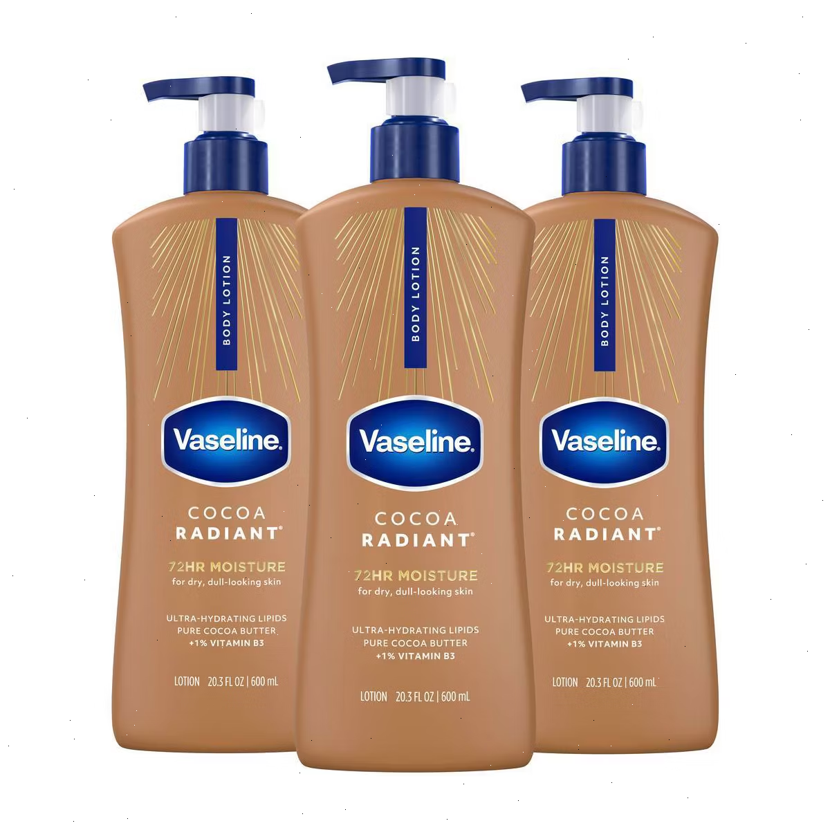 Vaseline Intensive Care Cocoa Radiant Hand and Body Lotion Cocoa Butter - 3pk/20.3 fl oz