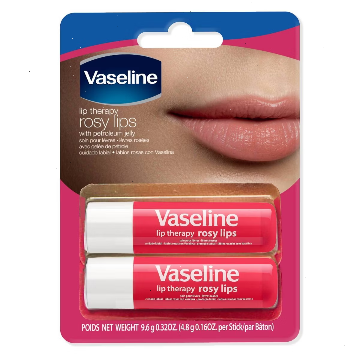 Vaseline Rosy Lip Therapy Stick - 2pk/0.16oz each: Contains Almond Oil, Deep Lip Moisturizer