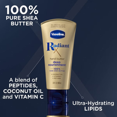 Vaseline Radiant X Deep Nourishment Hand Butter - 3.4oz: Moisturizing, Softening, Noncomedogenic, Contains Shea Butter